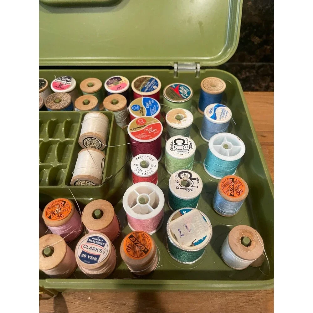 Vintage Sewing Thread Box with vintage threads -A